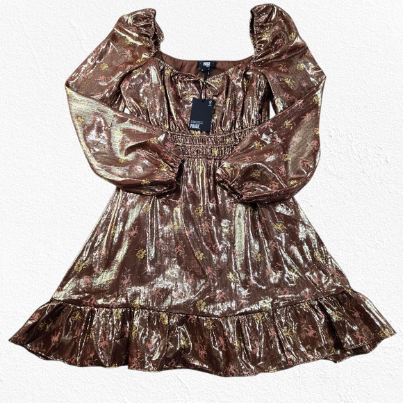 Paige Noah Metallic Silk Blend Bronze Romantic Mini Dress Size Small NWT $350 - Picture 1 of 13
